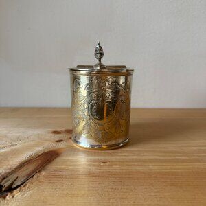Antique Silver Trinket Container Tea Caddy with Hinged Lid Floral Design